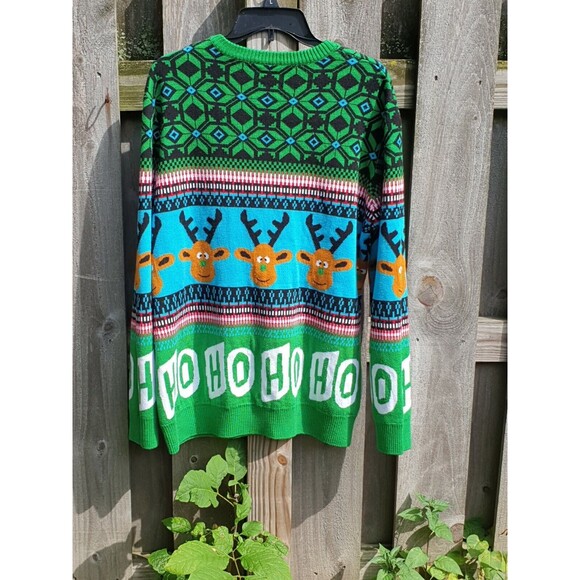 Christmas Sweater Womens XXL Reindeer Antlers Ho Ho Ho - Picture 4 of 6